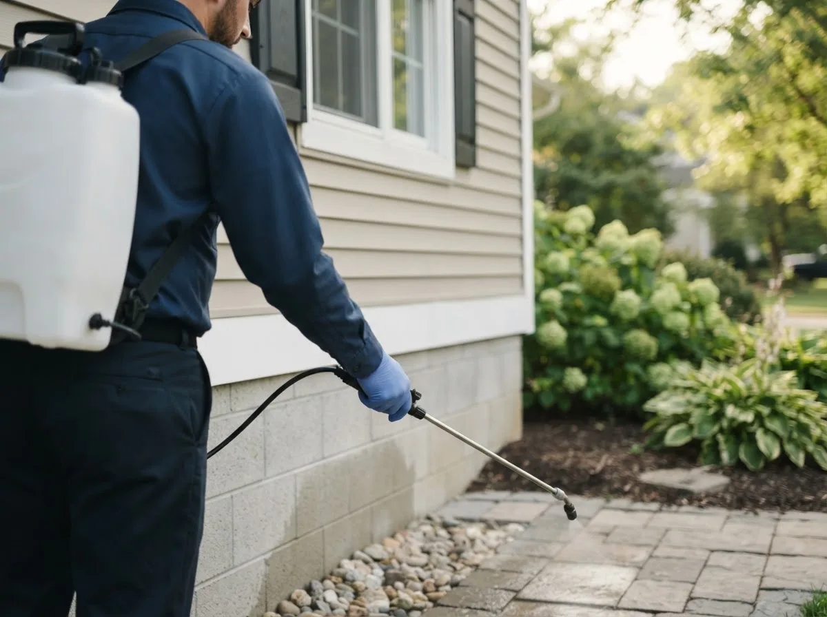 Pest control technician inspecting a home in Kingsville, MD